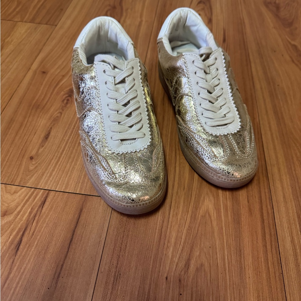 Dolce Vita Metallic Gold and White Sneakers